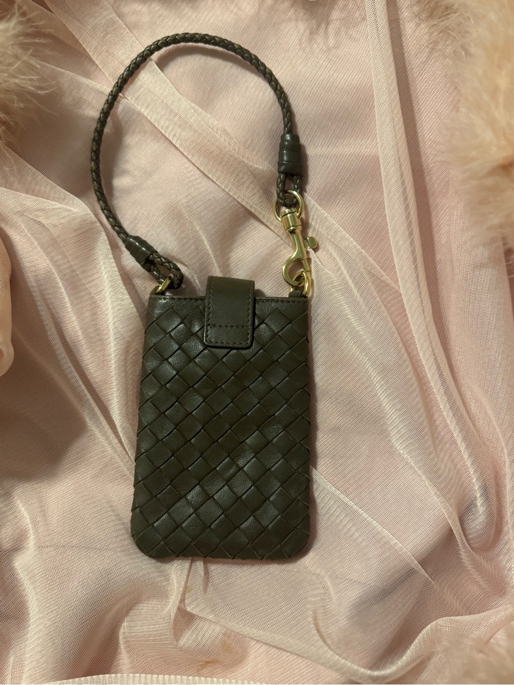 Bottega Veneta Intrecciato Leather Phone Pouch / Wristlet - Chocolate Brown - Picture 2 of 9